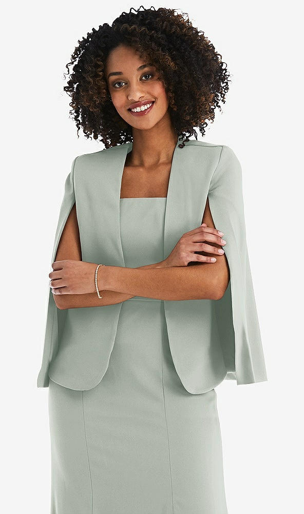 Front View - Willow Green Open-Front Split Sleeve Cape Jacket
