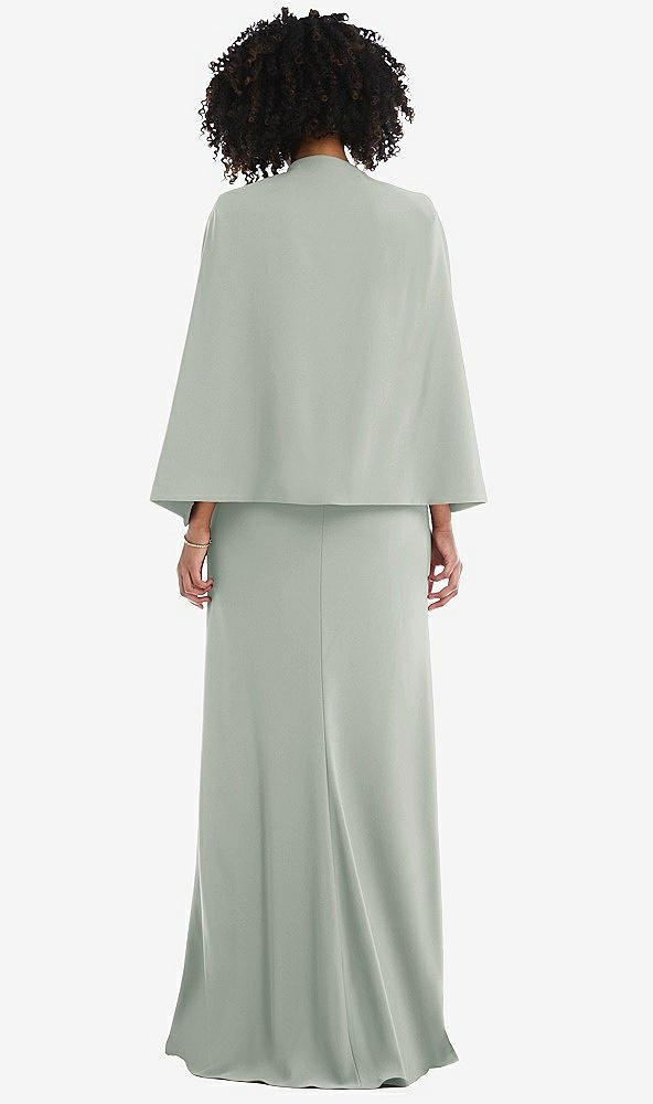 Back View - Willow Green Open-Front Split Sleeve Cape Jacket