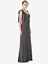 Side View Thumbnail - Caviar Gray Bow-Shoulder V-Back Trumpet Gown