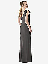 Rear View Thumbnail - Caviar Gray Bow-Shoulder V-Back Trumpet Gown
