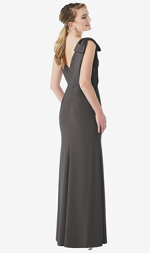 Back View - Caviar Gray Bow-Shoulder V-Back Trumpet Gown