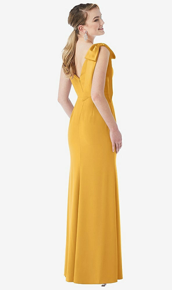 Back View - NYC Yellow Bow-Shoulder V-Back Trumpet Gown