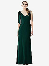 Front View Thumbnail - Evergreen Bow-Shoulder V-Back Trumpet Gown