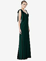 Side View Thumbnail - Evergreen Bow-Shoulder V-Back Trumpet Gown