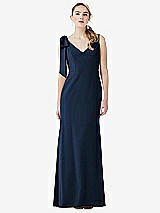 Front View Thumbnail - Midnight Navy Bow-Shoulder V-Back Trumpet Gown