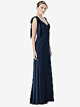 Side View Thumbnail - Midnight Navy Bow-Shoulder V-Back Trumpet Gown