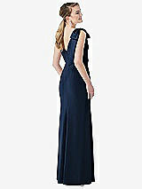 Rear View Thumbnail - Midnight Navy Bow-Shoulder V-Back Trumpet Gown