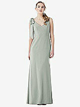Front View Thumbnail - Willow Green Bow-Shoulder V-Back Trumpet Gown