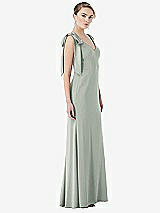 Side View Thumbnail - Willow Green Bow-Shoulder V-Back Trumpet Gown