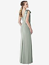 Rear View Thumbnail - Willow Green Bow-Shoulder V-Back Trumpet Gown