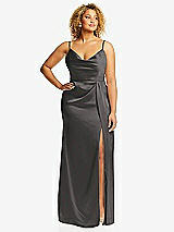 Front View Thumbnail - Caviar Gray Cowl-Neck Draped Wrap Maxi Dress with Front Slit