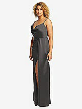 Side View Thumbnail - Caviar Gray Cowl-Neck Draped Wrap Maxi Dress with Front Slit