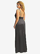 Rear View Thumbnail - Caviar Gray Cowl-Neck Draped Wrap Maxi Dress with Front Slit