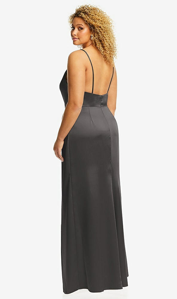 Back View - Caviar Gray Cowl-Neck Draped Wrap Maxi Dress with Front Slit