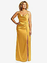 Front View Thumbnail - NYC Yellow Cowl-Neck Draped Wrap Maxi Dress with Front Slit