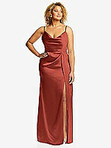 Front View Thumbnail - Amber Sunset Cowl-Neck Draped Wrap Maxi Dress with Front Slit