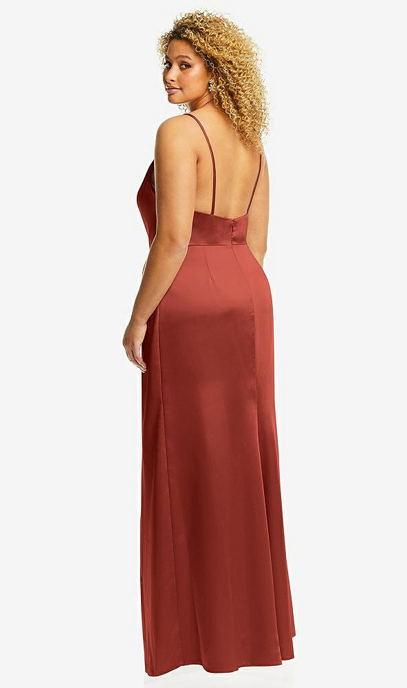 Back View - Amber Sunset Cowl-Neck Draped Wrap Maxi Dress with Front Slit