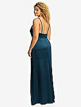 Rear View Thumbnail - Atlantic Blue Cowl-Neck Draped Wrap Maxi Dress with Front Slit