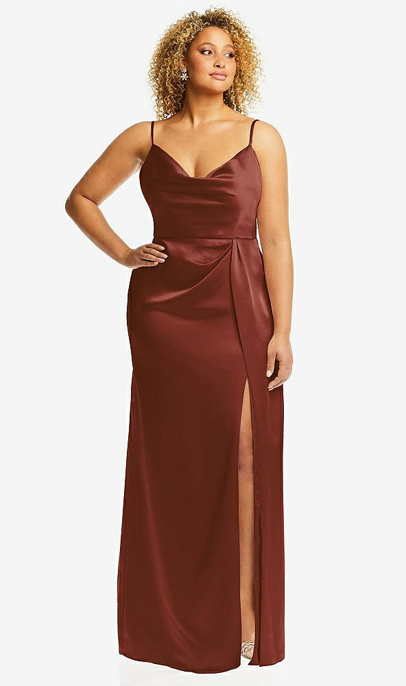 Front View - Auburn Moon Cowl-Neck Draped Wrap Maxi Dress with Front Slit