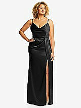 Front View Thumbnail - Black Cowl-Neck Draped Wrap Maxi Dress with Front Slit