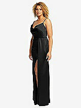 Side View Thumbnail - Black Cowl-Neck Draped Wrap Maxi Dress with Front Slit