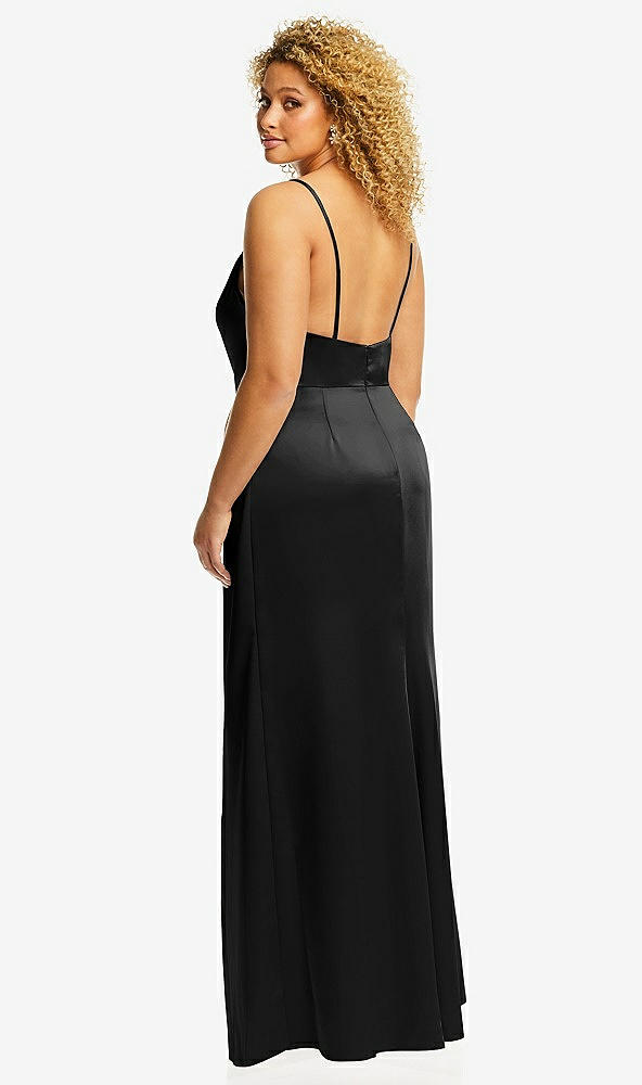 Back View - Black Cowl-Neck Draped Wrap Maxi Dress with Front Slit