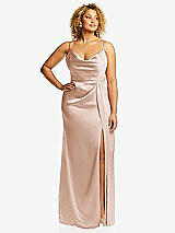 Front View Thumbnail - Cameo Cowl-Neck Draped Wrap Maxi Dress with Front Slit