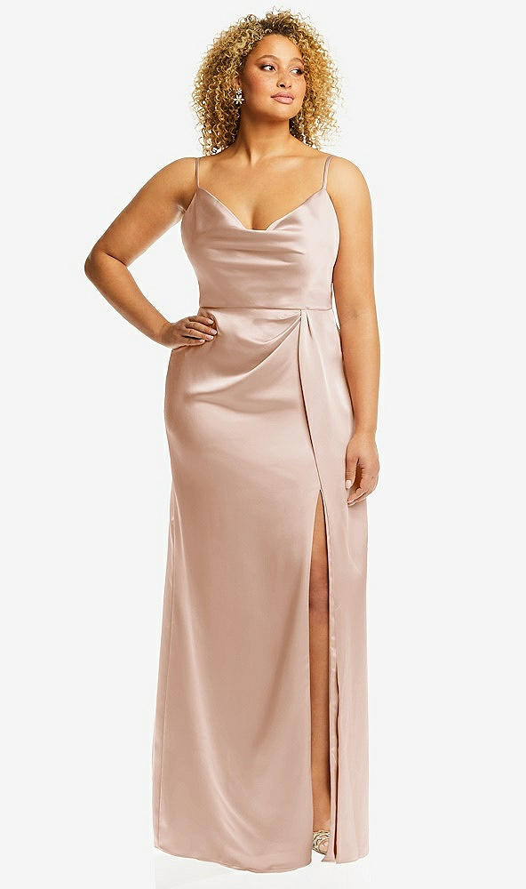 Front View - Cameo Cowl-Neck Draped Wrap Maxi Dress with Front Slit