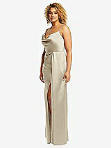 Side View Thumbnail - Champagne Cowl-Neck Draped Wrap Maxi Dress with Front Slit