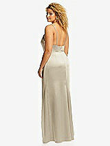 Rear View Thumbnail - Champagne Cowl-Neck Draped Wrap Maxi Dress with Front Slit