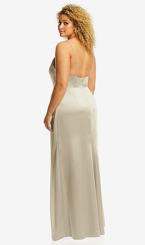 Back View - Champagne Cowl-Neck Draped Wrap Maxi Dress with Front Slit