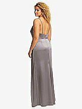Rear View Thumbnail - Cashmere Gray Cowl-Neck Draped Wrap Maxi Dress with Front Slit