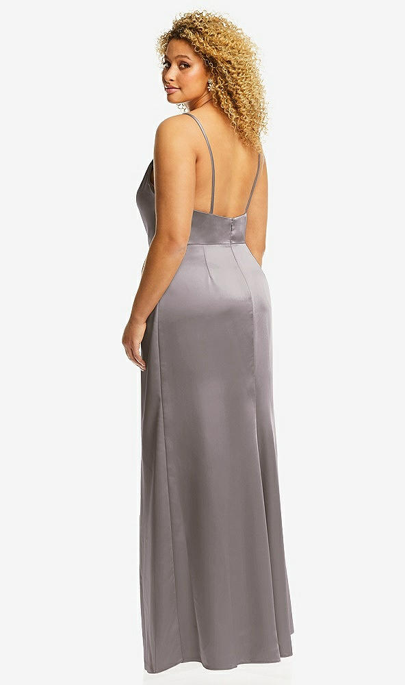 Back View - Cashmere Gray Cowl-Neck Draped Wrap Maxi Dress with Front Slit