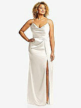 Front View Thumbnail - Ivory Cowl-Neck Draped Wrap Maxi Dress with Front Slit