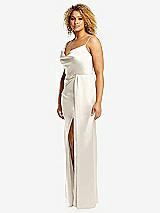 Side View Thumbnail - Ivory Cowl-Neck Draped Wrap Maxi Dress with Front Slit