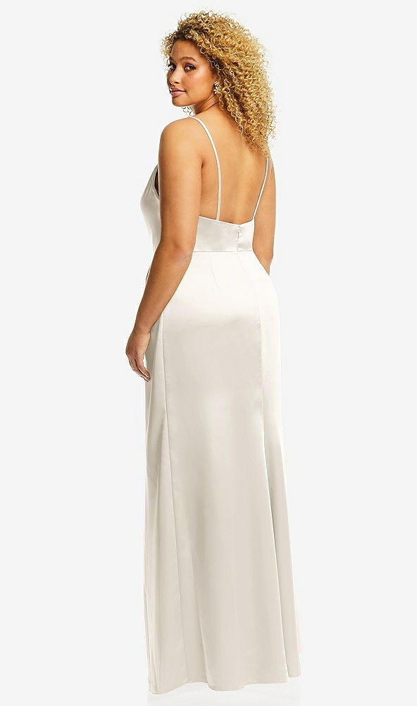 Back View - Ivory Cowl-Neck Draped Wrap Maxi Dress with Front Slit