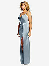 Side View Thumbnail - Mist Cowl-Neck Draped Wrap Maxi Dress with Front Slit