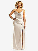 Front View Thumbnail - Oat Cowl-Neck Draped Wrap Maxi Dress with Front Slit