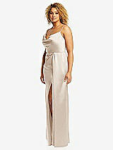 Side View Thumbnail - Oat Cowl-Neck Draped Wrap Maxi Dress with Front Slit