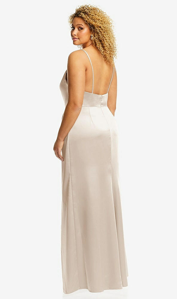 Back View - Oat Cowl-Neck Draped Wrap Maxi Dress with Front Slit