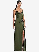 Alt View 1 Thumbnail - Olive Green Cowl-Neck Draped Wrap Maxi Dress with Front Slit