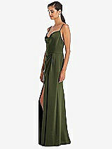 Alt View 2 Thumbnail - Olive Green Cowl-Neck Draped Wrap Maxi Dress with Front Slit