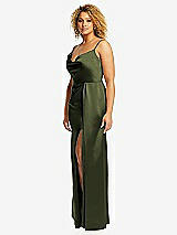 Side View Thumbnail - Olive Green Cowl-Neck Draped Wrap Maxi Dress with Front Slit