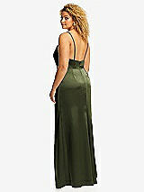 Rear View Thumbnail - Olive Green Cowl-Neck Draped Wrap Maxi Dress with Front Slit