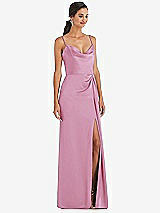 Alt View 1 Thumbnail - Powder Pink Cowl-Neck Draped Wrap Maxi Dress with Front Slit