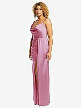 Side View Thumbnail - Powder Pink Cowl-Neck Draped Wrap Maxi Dress with Front Slit