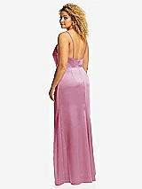 Rear View Thumbnail - Powder Pink Cowl-Neck Draped Wrap Maxi Dress with Front Slit