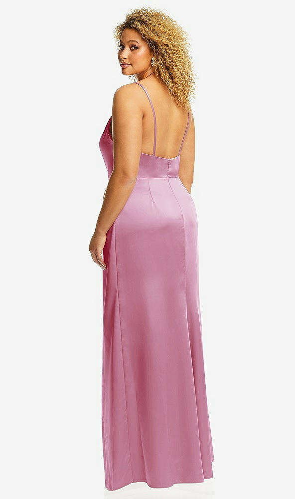 Back View - Powder Pink Cowl-Neck Draped Wrap Maxi Dress with Front Slit