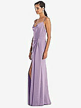 Alt View 2 Thumbnail - Pale Purple Cowl-Neck Draped Wrap Maxi Dress with Front Slit