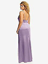 Rear View Thumbnail - Pale Purple Cowl-Neck Draped Wrap Maxi Dress with Front Slit